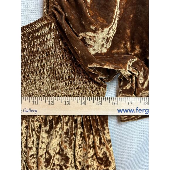 American Eagle Crushed Velvet Smocked Peplum Top | Puff Sleeve Boho Y2K | M - Picture 7 of 10